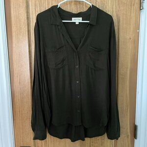 Anthropologie | Cloth & Stone Oversized Flannel Button-Down Shirt | Large, Green